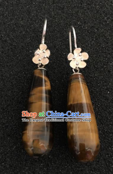 Traditional Chinese Mongol Nationality Brown Stone Ear Accessories Mongolian Ethnic Earrings for Women
