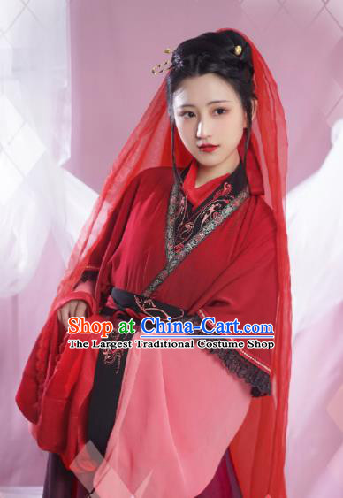 Chinese Ancient Jin Dynasty Princess Red Dress Traditional Hanfu Clothing Palace Lady Historical Costume for Women