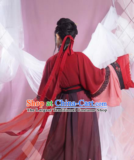 Chinese Ancient Jin Dynasty Princess Red Dress Traditional Hanfu Clothing Palace Lady Historical Costume for Women