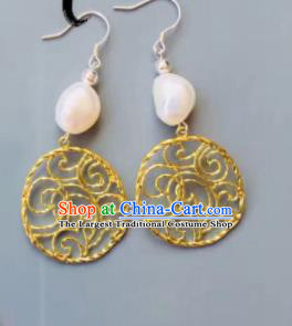 Chinese Traditional Mongol Nationality Pearl Earrings Mongolian Ethnic Ear Accessories for Women
