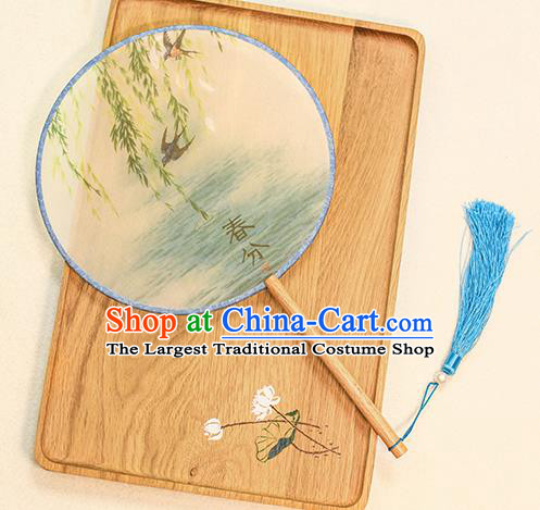 Chinese Traditional Printing Willow Dance Silk Round Fans Handmade Classical Palace Fans for Women