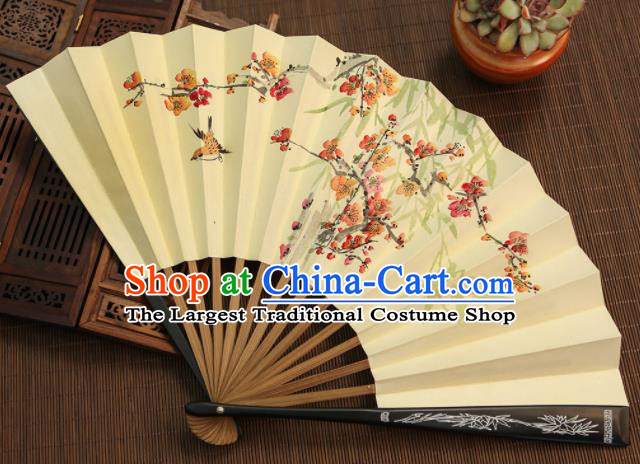 Chinese Traditional Handmade Ink Painting Plum Blossom Paper Fans Classical Accordion Folding Fans for Women