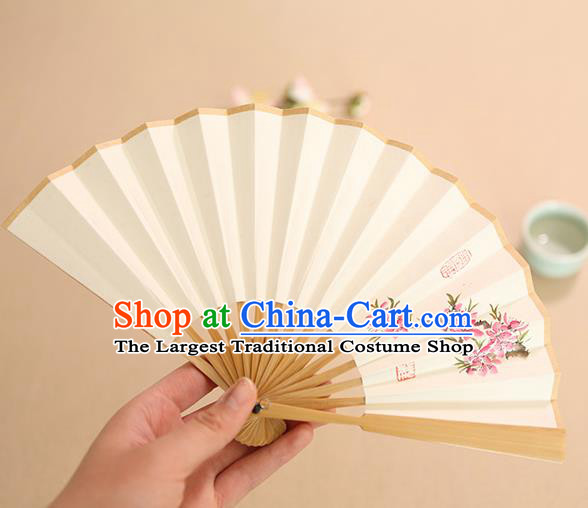Chinese Traditional Handmade Ink Painting Peach Blossom Paper Fans Classical Accordion Folding Fans for Women