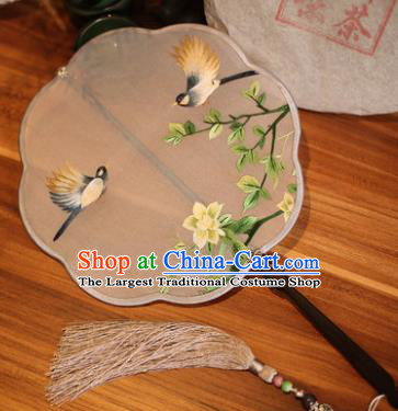Handmade Chinese Traditional Embroidered Green Flower Silk Fans Classical Palace Fans for Women