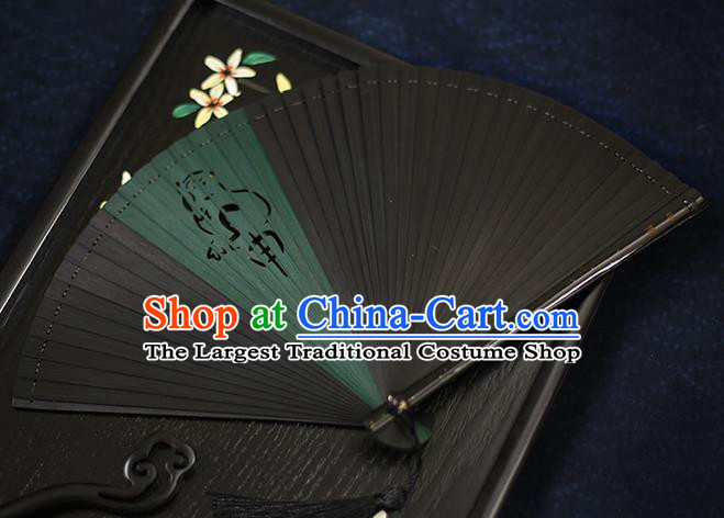 Chinese Handmade Carving Zodiac Monkey Bamboo Fans Classical Accordion Traditional Folding Fans for Women