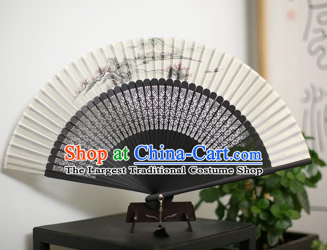 Chinese Handmade Ink Painting Silk Fans Classical Accordion Traditional Folding Fans for Women