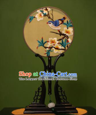 Handmade Chinese Traditional Double Side Silk Round Fan Classical Embroidered White Peach Blossom Palace Fans for Women