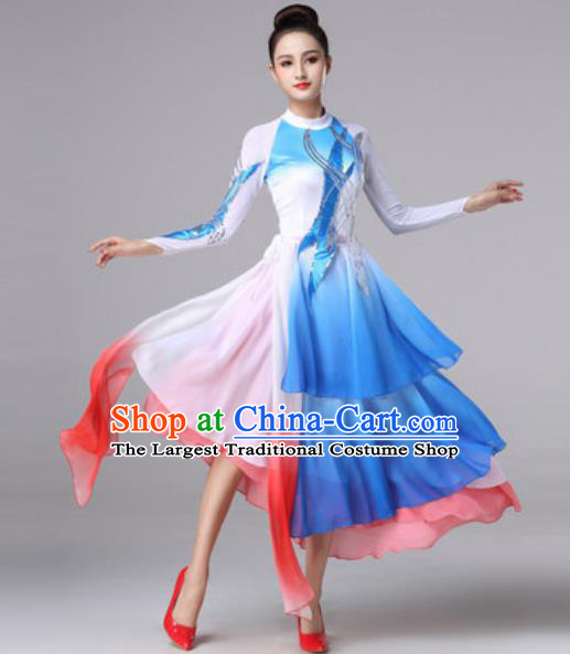 Top Grade Modern Dance Chorus Costume Traditional Spring Festival Gala Stage Performance Blue Dress for Women