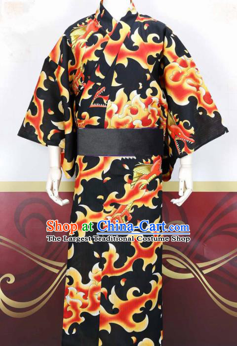 Japanese Traditional Samurai Court Black Kimono Robe Asian Japan Handmade Warrior Yukata Costume for Men