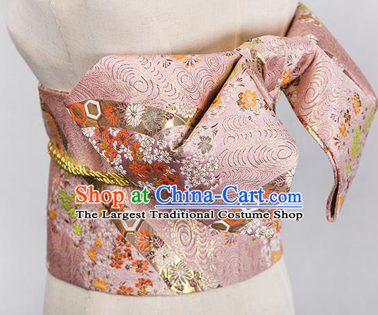 Japanese Traditional Handmade Kimono Pink Brocade Embroidered Belts Asian Japan Geisha Yukata Waistband for Women