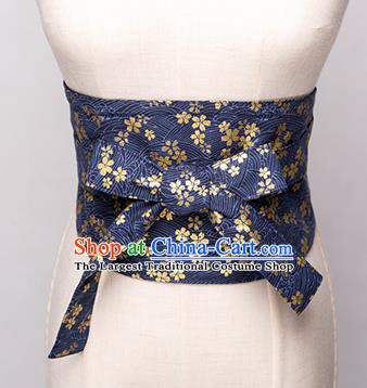 Japanese Traditional Kimono Printing Navy Belts Asian Handmade Japan Geisha Yukata Waistband for Women