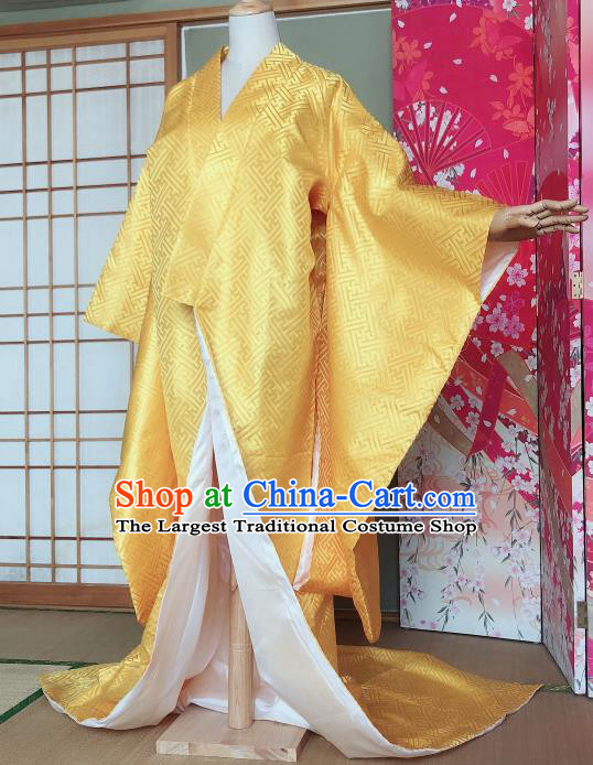Japanese Traditional Courtesan Yellow Furisode Kimono Asian Japan Costume Geisha Yukata Dress for Women