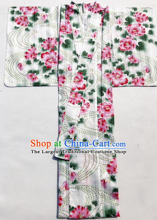 Traditional Japanese Classical Printing Red Peony Kimono Asian Japan Costume Geisha Yukata Dress for Women