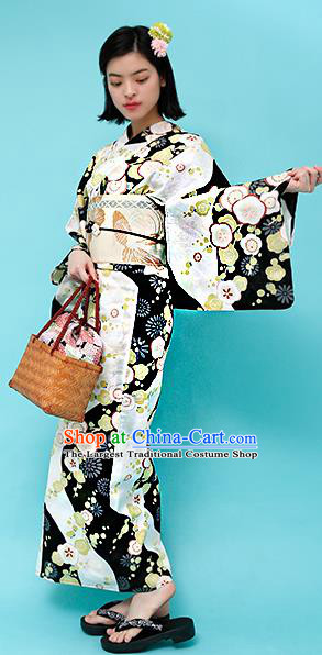Traditional Japanese Classical Printing Plum Blossom Kimono Asian Japan Costume Geisha Yukata Dress for Women