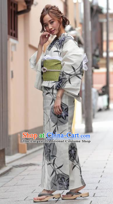 Traditional Japanese Classical Printing Willow Leaf Kimono Asian Japan Costume Geisha Yukata Dress for Women