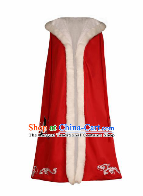 Ancient Chinese Ming Dynasty Historical Costume Traditional Palace Princess Embroidered Cranes Red Cloak for Women