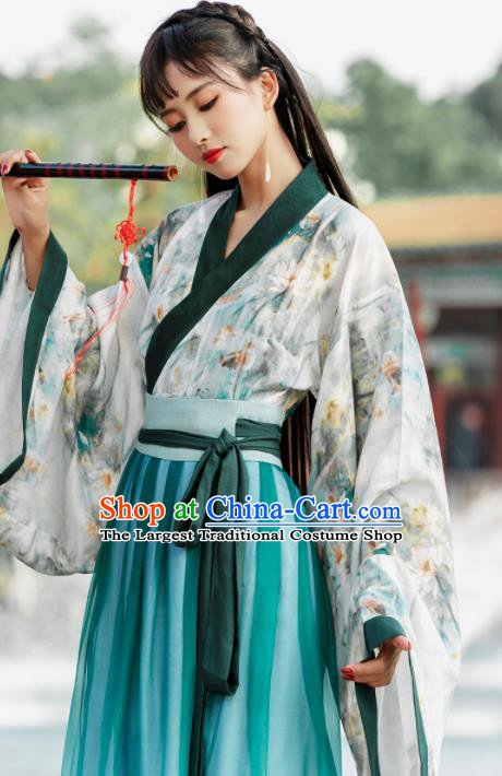 Ancient Chinese Jin Dynasty Princess Historical Costume Traditional Palace Dance Green Hanfu Dress for Women