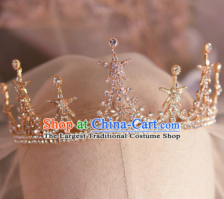 Handmade Wedding Hair Accessories Baroque Bride Crystal Star Golden Royal Crown for Women