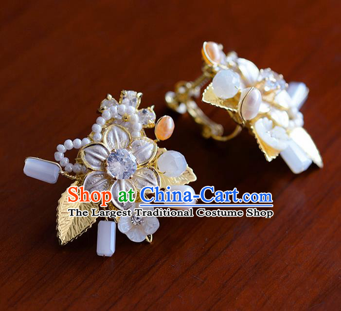 Traditional Chinese Ancient Palace Golden Leaf Earrings Handmade Wedding Ear Accessories for Women