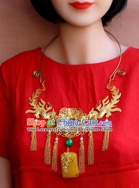 Traditional Chinese Ancient Palace Hanfu Golden Necklace Handmade Wedding Jewelry Accessories for Women
