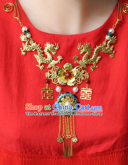 Traditional Chinese Ancient Palace Hanfu Golden Dragons Necklace Handmade Wedding Jewelry Accessories for Women