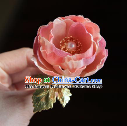 Traditional Chinese Ancient Princess Pink Camellia Hair Clips Hairpins Handmade Hanfu Hair Accessories for Women