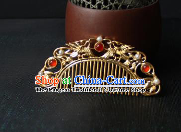 Traditional Chinese Ancient Princess Agate Golden Hair Comb Hairpins Handmade Hanfu Hair Accessories for Women