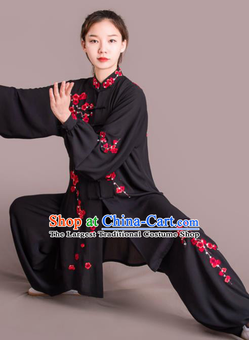 Traditional Chinese Martial Arts Embroidered Plum Blossom Black Costume Professional Tai Chi Competition Kung Fu Uniform for Women