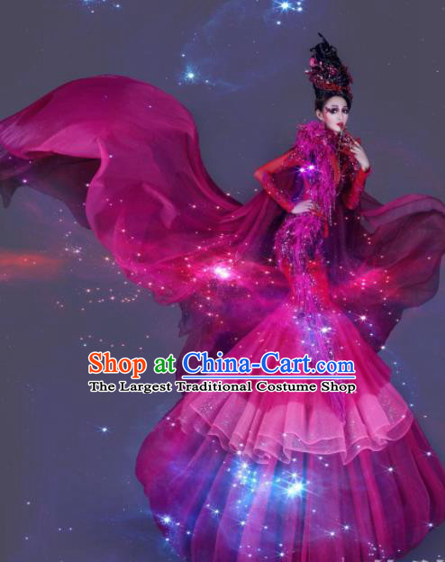 Handmade Modern Fancywork Cosplay Queen Rosy Full Dress Halloween Stage Show Fancy Ball Costume for Women