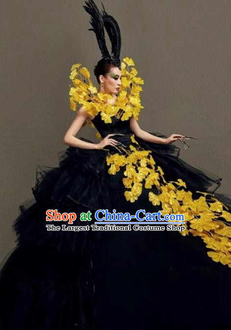 Handmade Modern Fancywork Stage Show Golden Flowers Full Dress Halloween Cosplay Fancy Ball Costume for Women