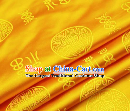Asian Chinese Traditional Fu Character Pattern Golden Brocade Cheongsam Silk Fabric Chinese Fabric Material