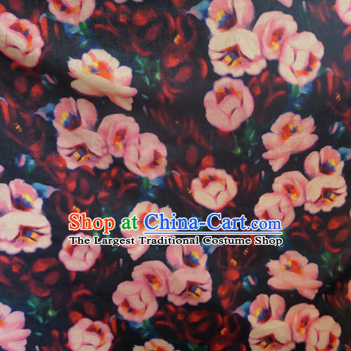 Asian Chinese Traditional Peach Blossom Pattern Watered Gauze Cheongsam Silk Fabric Chinese Fabric Material