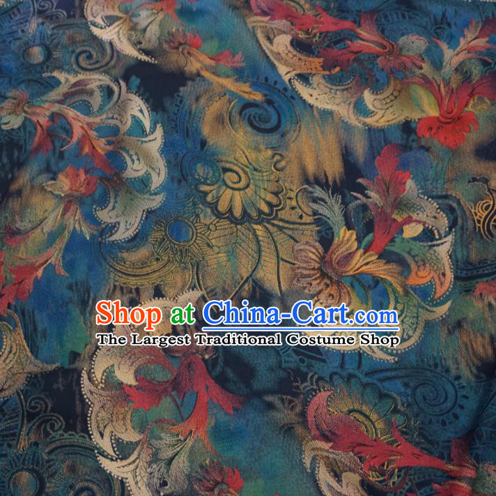 Asian Chinese Traditional Royal Pattern Blue Watered Gauze Cheongsam Silk Fabric Chinese Fabric Material