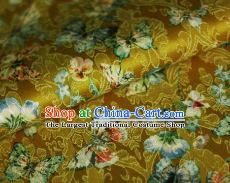 Asian Chinese Traditional Butterfly Pattern Golden Brocade Cheongsam Silk Fabric Chinese Satin Fabric Material