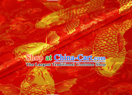 Chinese Classical Carps Pattern Design Red Brocade Cheongsam Silk Fabric Chinese Traditional Satin Fabric Material