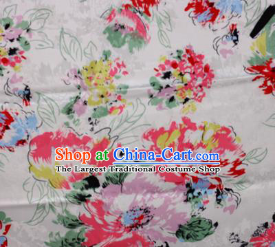 Chinese Classical Peony Pattern Design White Brocade Satin Cheongsam Silk Fabric Chinese Traditional Satin Fabric Material