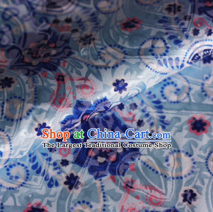 Chinese Blue Satin Classical Pattern Design Brocade Cheongsam Silk Fabric Chinese Traditional Satin Fabric Material