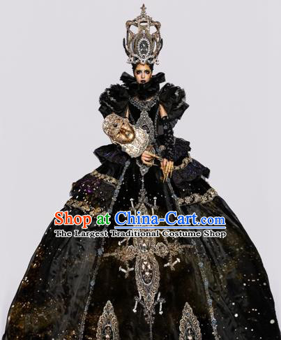 Handmade Modern Fancywork Stage Show Black Dress Halloween Cosplay Queen Fancy Ball Costume for Women