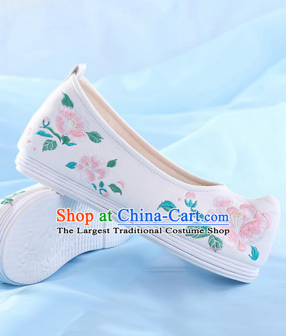 Chinese Traditional Hanfu Shoes Embroidered Pink Peony Shoes Handmade Ancient Princess Shoes for Women