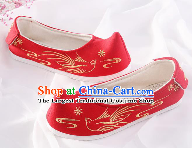 Chinese Traditional Hanfu Shoes Embroidered Bird Red Shoes Handmade Ancient Princess Shoes for Women