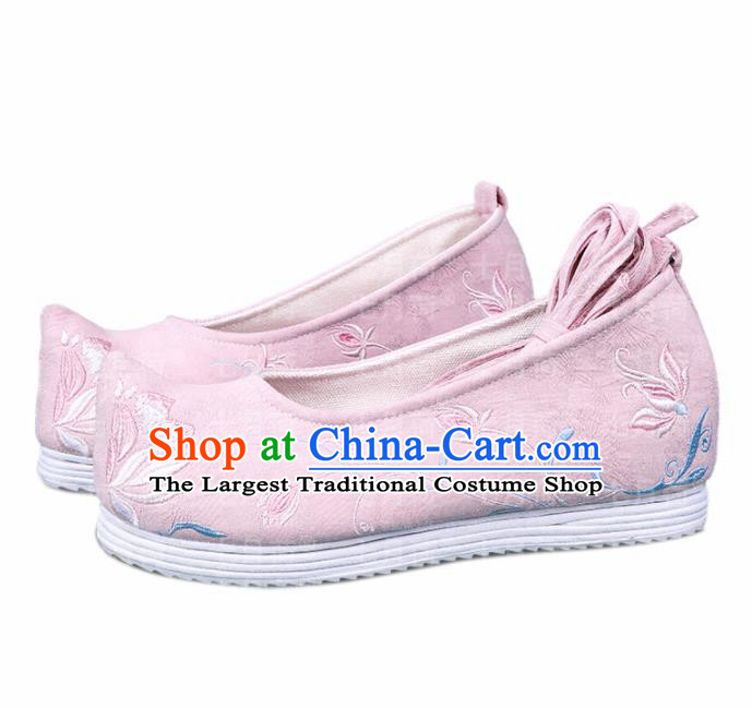 Chinese Traditional Hanfu Cloth Shoes Embroidered Orchid Pink Shoes Handmade Ancient Princess Shoes for Women