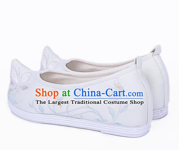 Chinese Traditional Embroidered Twine Lotus White Shoes Hanfu Cloth Shoes Handmade Ancient Princess Shoes for Women