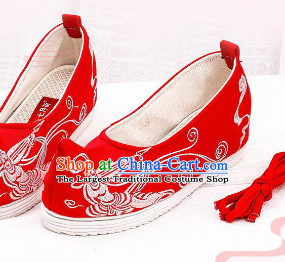 Chinese Traditional Embroidered Peri Red Shoes Hanfu Cloth Shoes Handmade Ancient Princess Shoes for Women