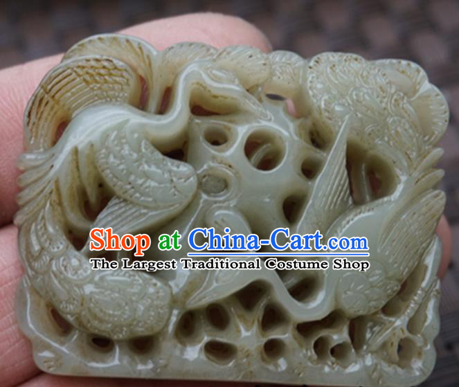 Handmade Chinese Jade Carving Pine Cranes Pendant Traditional Jade Craft Jewelry Accessories