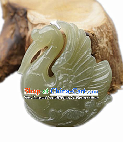 Handmade Chinese Jade Carving Swan Pendant Traditional Jade Craft Jewelry Accessories