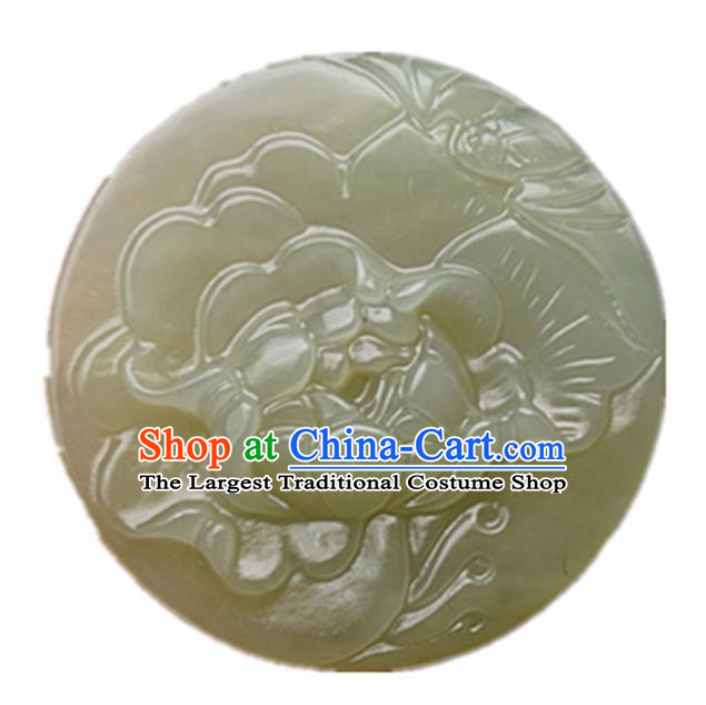Handmade Chinese Jade Carving Lotus Pendant Traditional Jade Craft Jewelry Accessories