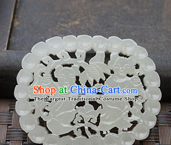 Handmade Chinese Ancient Jade Carving Children Pendant Traditional Jade Craft Jewelry Accessories