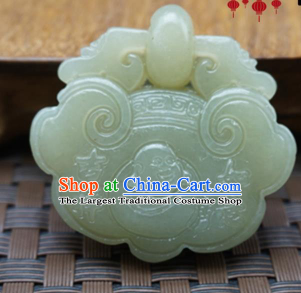 Chinese Handmade Jade Craft Carving Longevity Lock Jewelry Accessories Jade Necklace Pendant