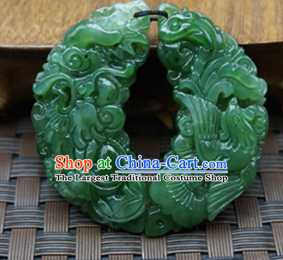 Chinese Handmade Carving Jade Craft Jewelry Accessories Traditional Dragon Phoenix Jade Pendant