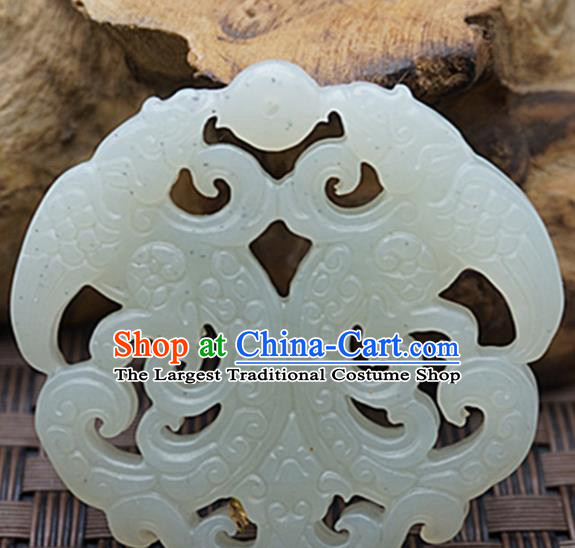 Chinese Handmade Carving Jade Craft Jewelry Accessories Traditional Phoenix Jade Pendant